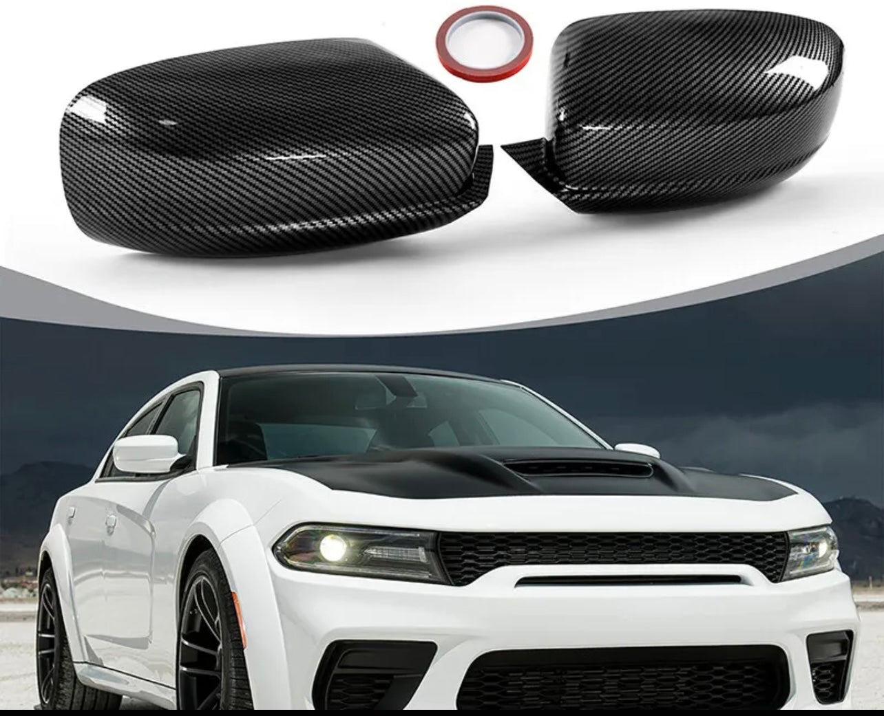 FOR 2011-2022 DODGE CHARGER ADD-ON CARBON FIBER SIDE MIRROR COVER CAP OVERLAY US