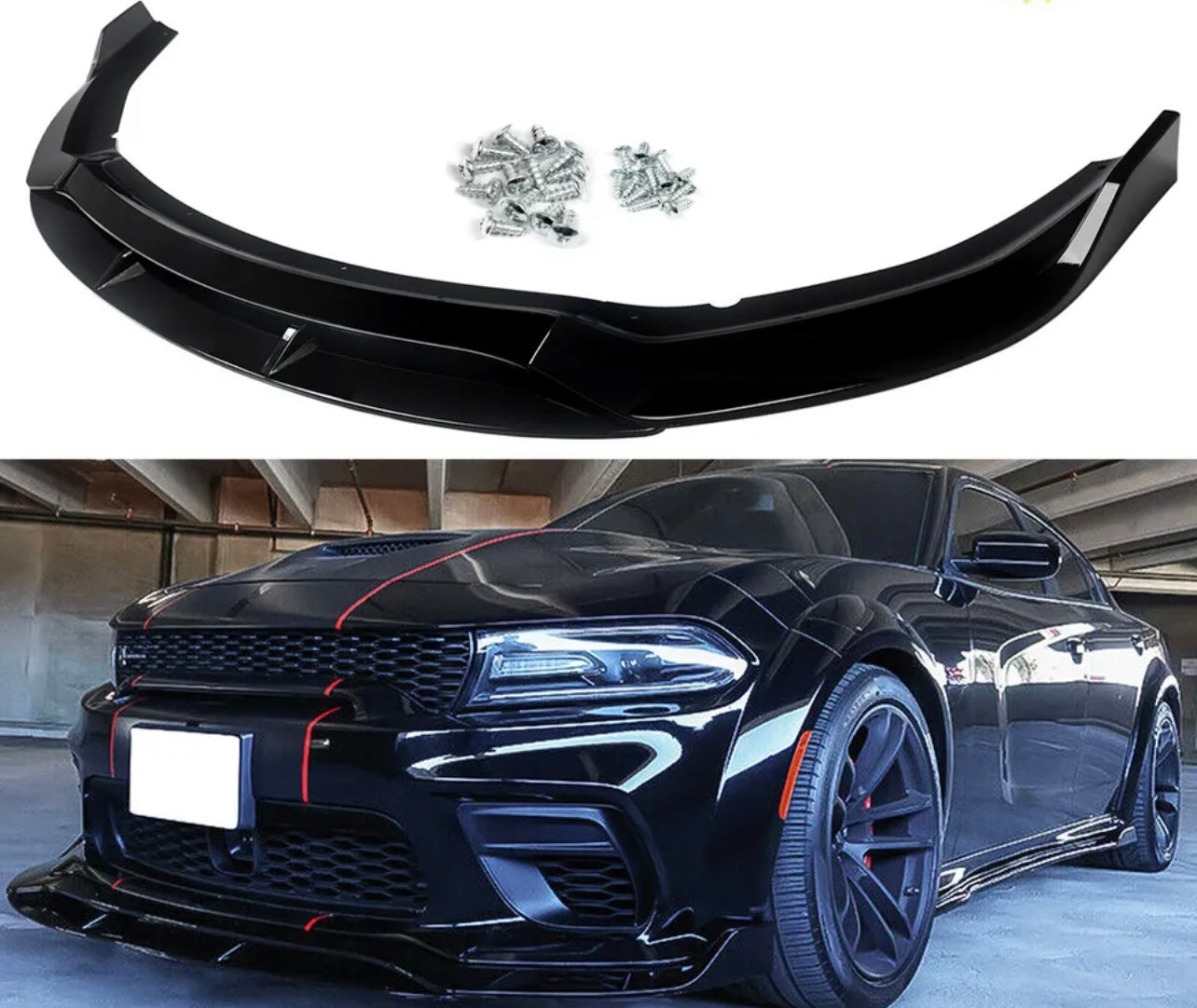 Widebody 2020-22 Dodge Charger SRT Hellcat Scat Front Bumper Lip Gloss Black