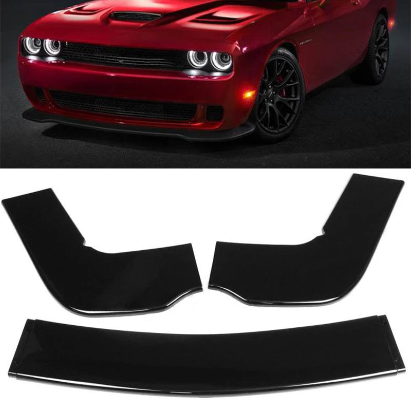 GLOSS BLACK  For Dodge Challenger SRT Hellcat 2015-21 Front Bumper Lip Splitter “NO RODS”