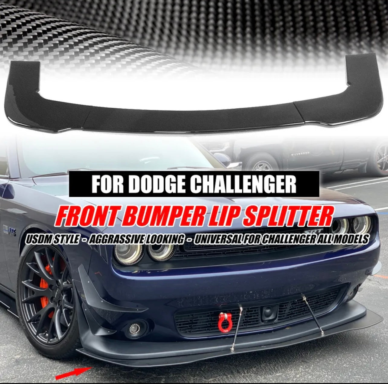 Carbon Fiber For Dodge Challenger 2015-21 Front Bumper Lip Splitter”No rods”